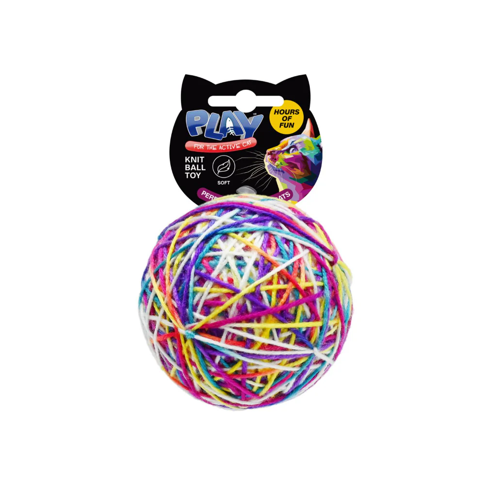 Kitten Knit Ball Cat Toy with Bell | 10cm, Multicolour, Soft Finish