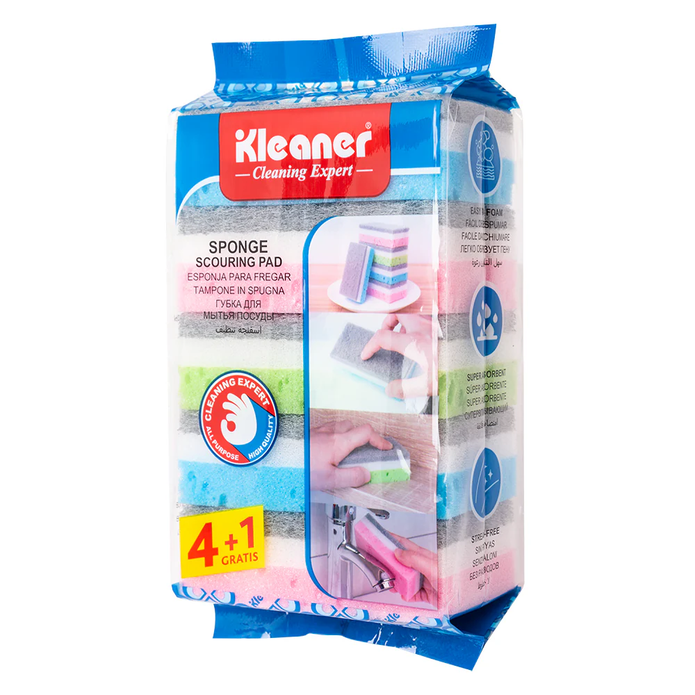 Kleaner Dual-Action Sponge Scouring Pads | Pack of 5, Assorted Colours