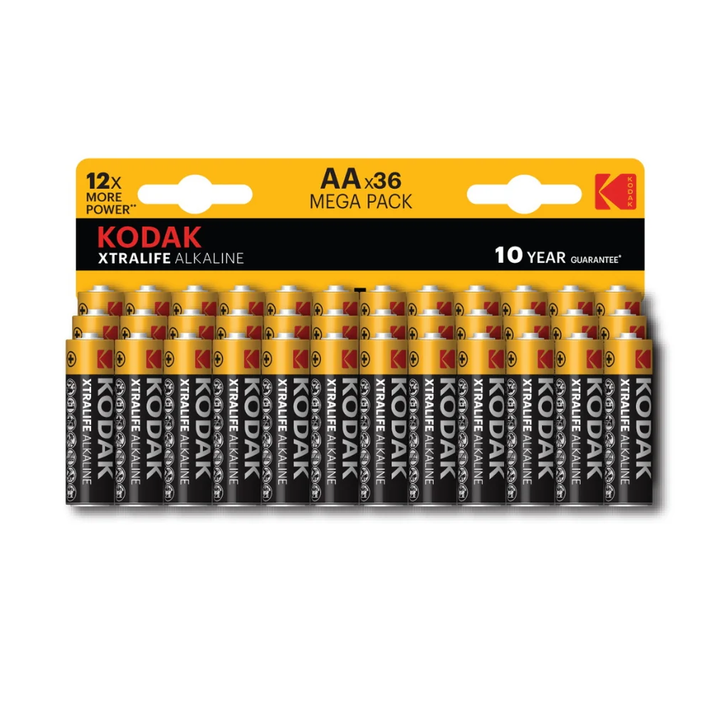 Kodak Xtralife AA Alkaline Batteries | Pack of 36, 10-Year Storage