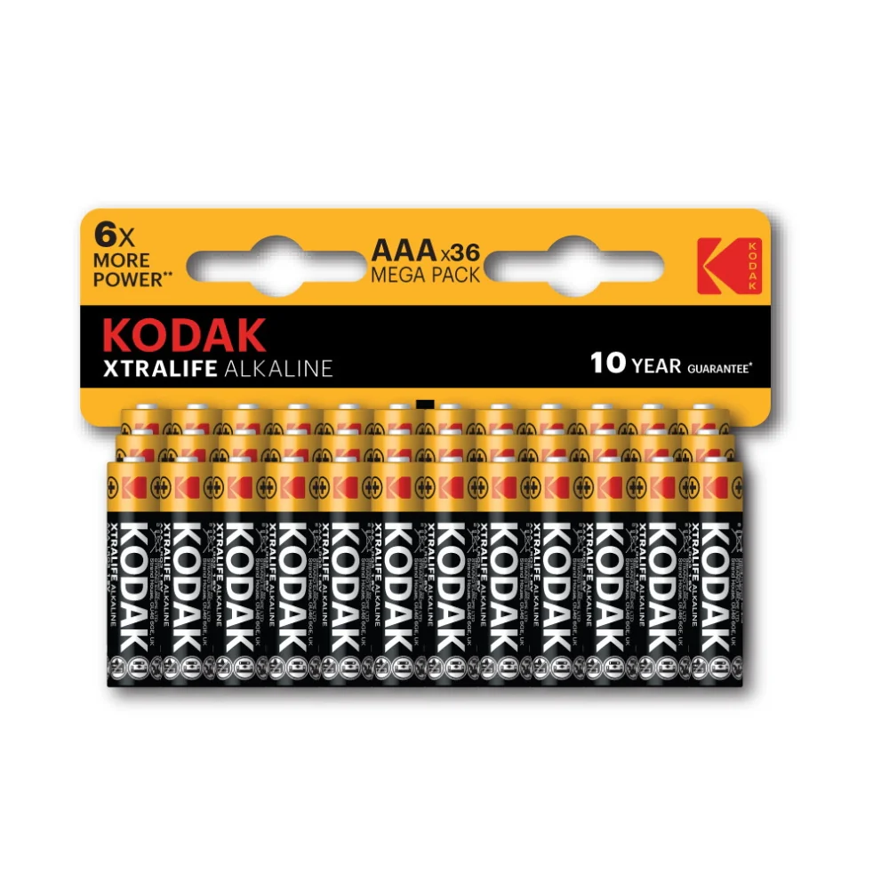 Kodak Xtralife AAA Alkaline Batteries Pack | Pack of 36, 10-Year Shelf Life