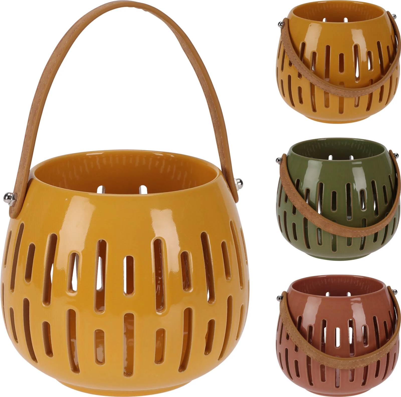 Ceramic Lantern with PU Handle | 12cm