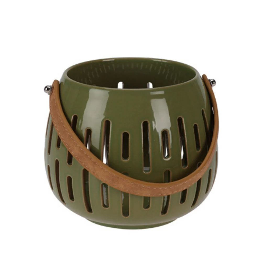 Ceramic Lantern with PU Handle | 12cm - Image 3