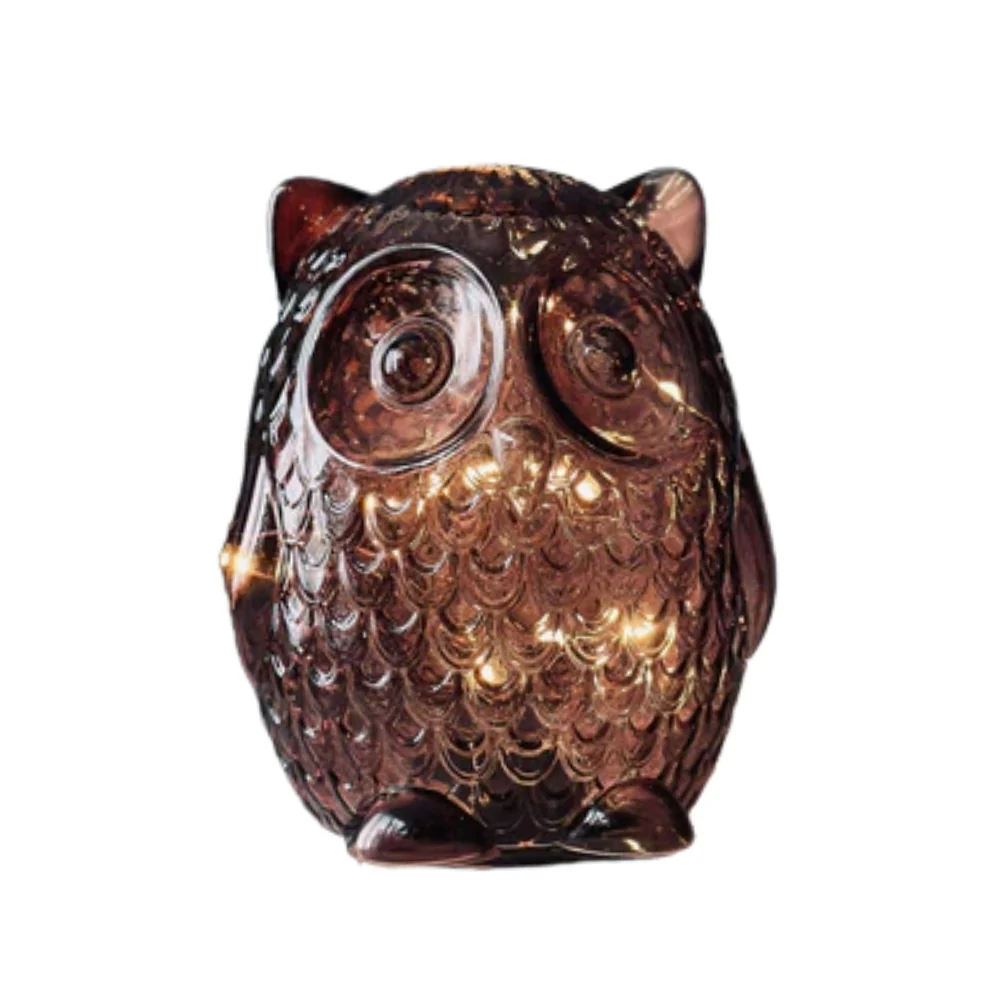 Coloured Glass LED Owl Lights | 15cm, 8-Hour Timer - Image 2