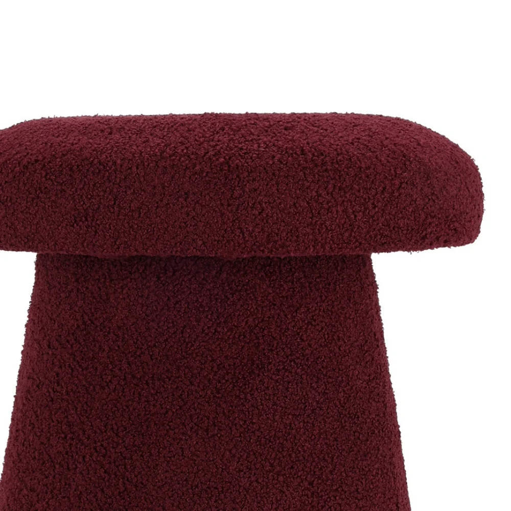 Mushroom Teddy Stool | Burgundy Bouclé 38cm - Image 2
