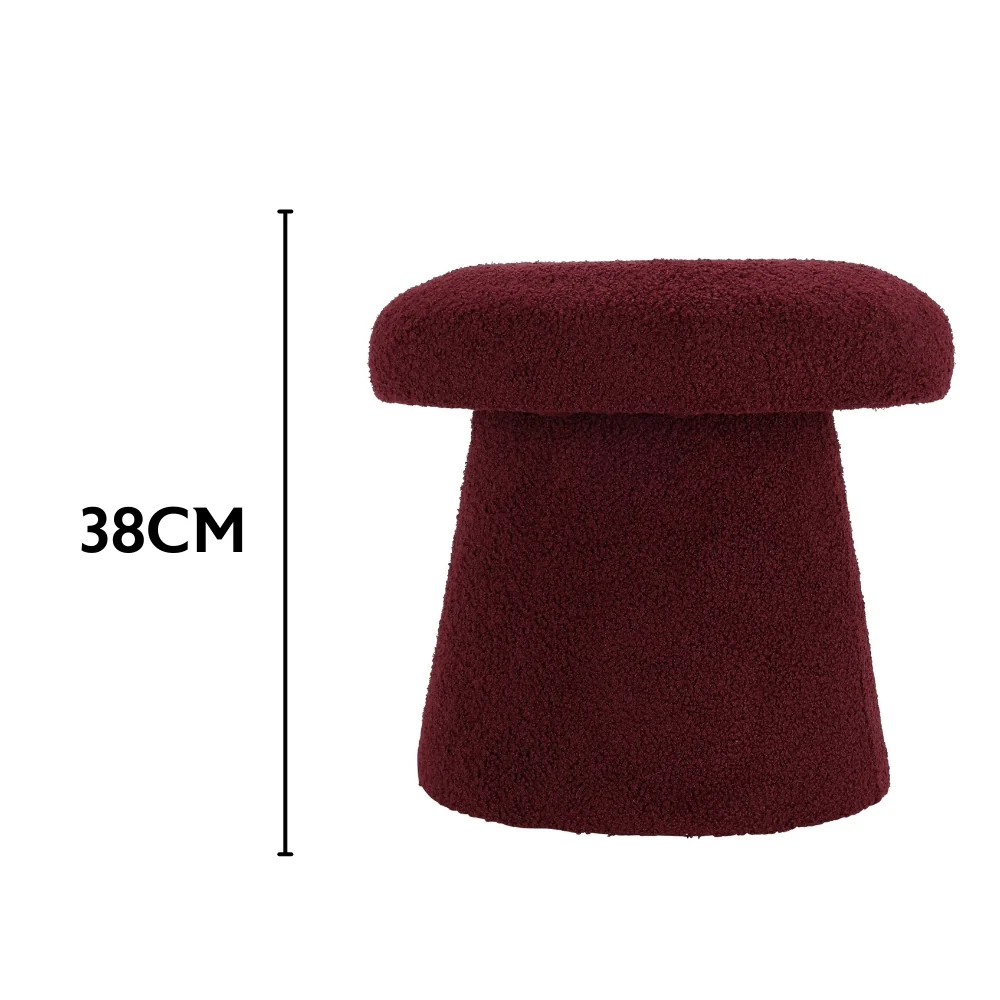 Mushroom Teddy Stool | Burgundy Bouclé 38cm - Image 3