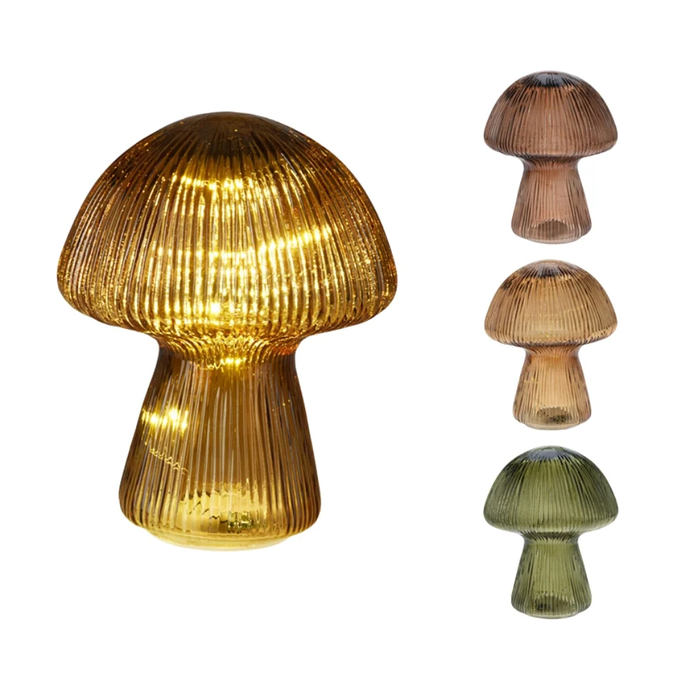 Ribbed Glass LED Mushroom Lamp | Amber, Brown, Green