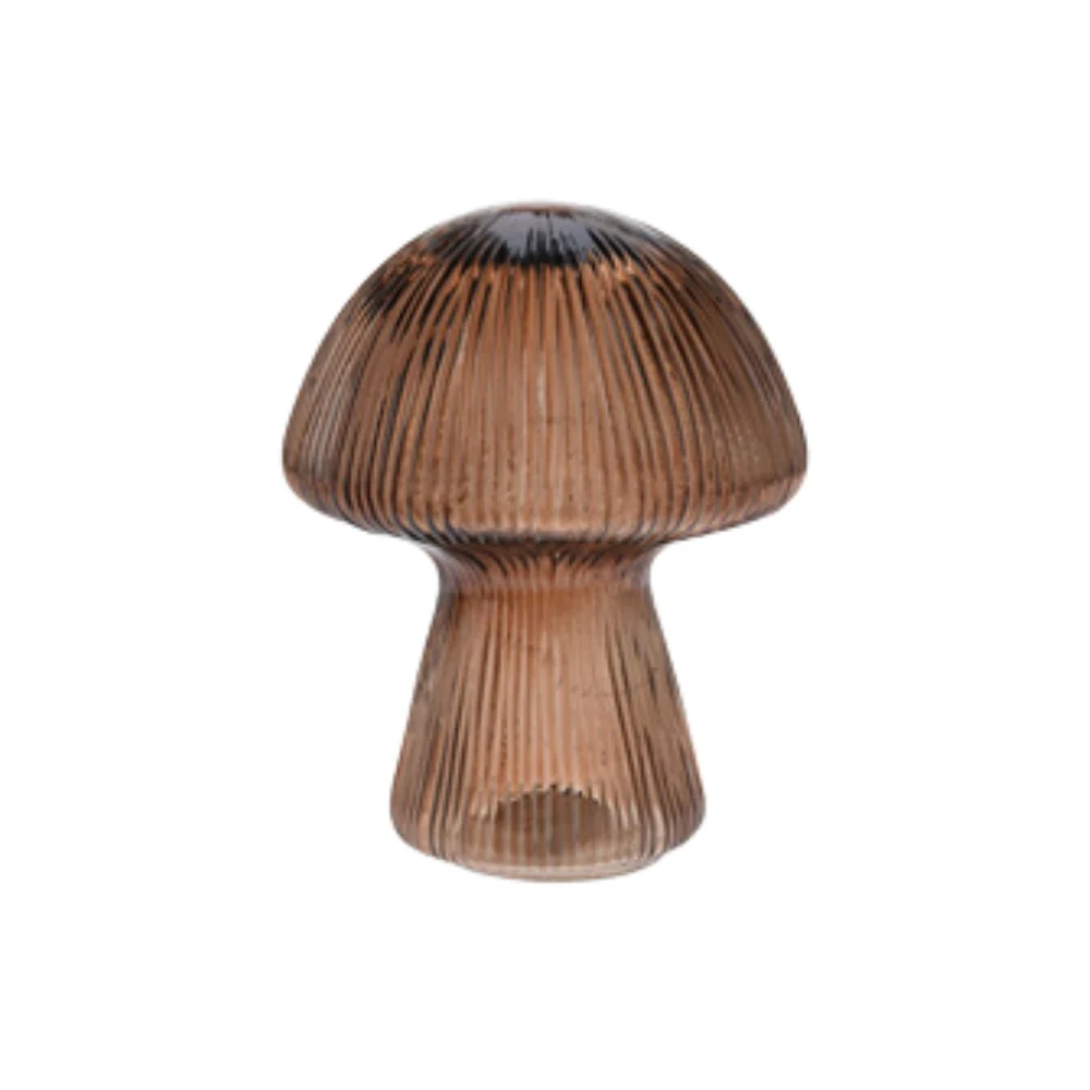 Ribbed Glass LED Mushroom Lamp | Amber, Brown, Green - Image 2