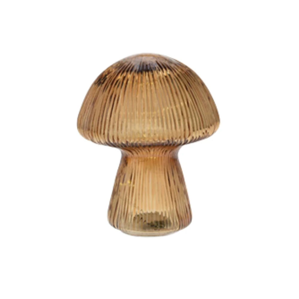Ribbed Glass LED Mushroom Lamp | Amber, Brown, Green - Image 3