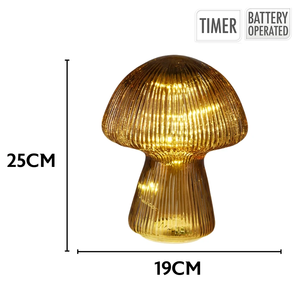 Ribbed Glass LED Mushroom Lamp | Amber, Brown, Green - Image 5