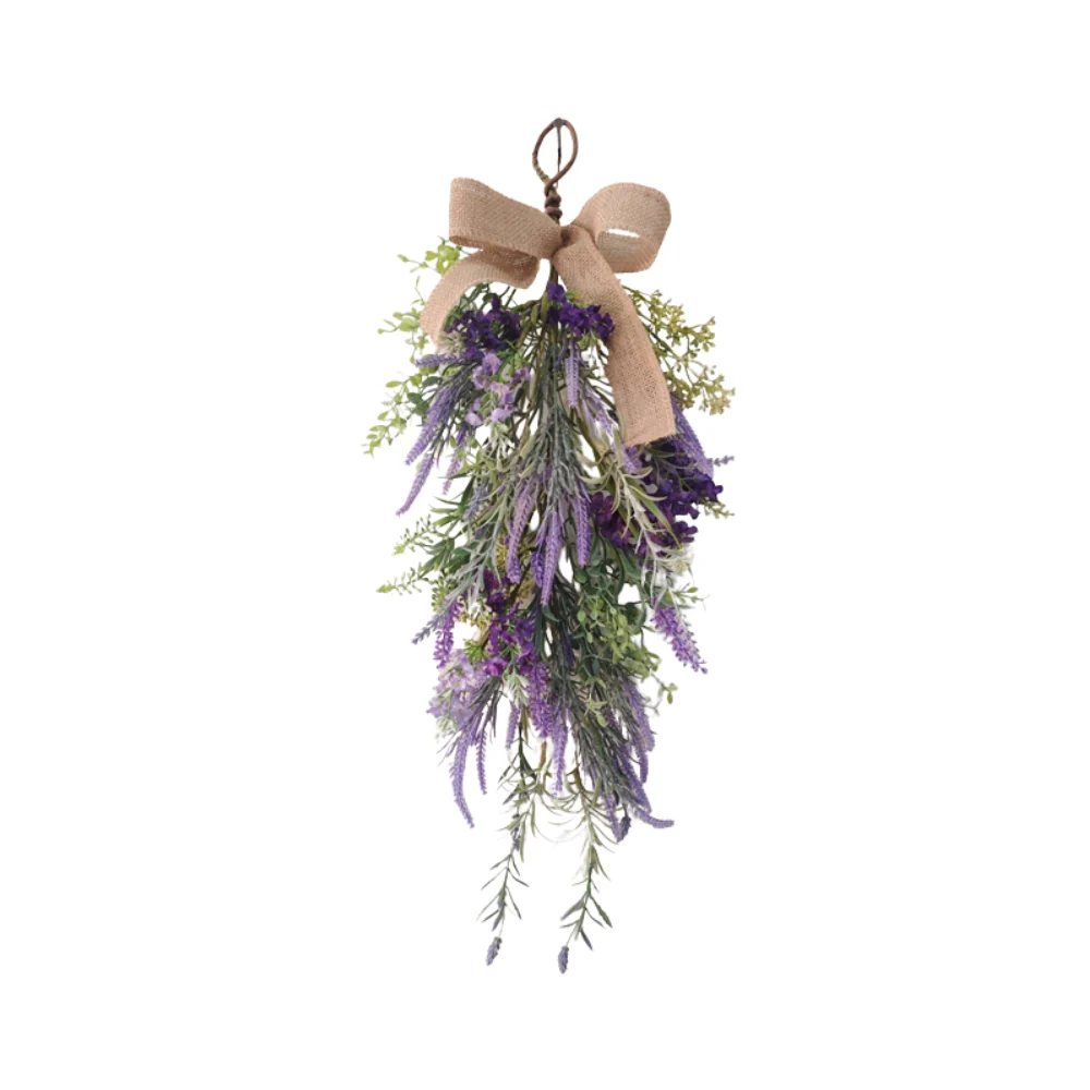 Lavender Teardrop Faux Floral Garland | Rustic Bow, Ready to Hang