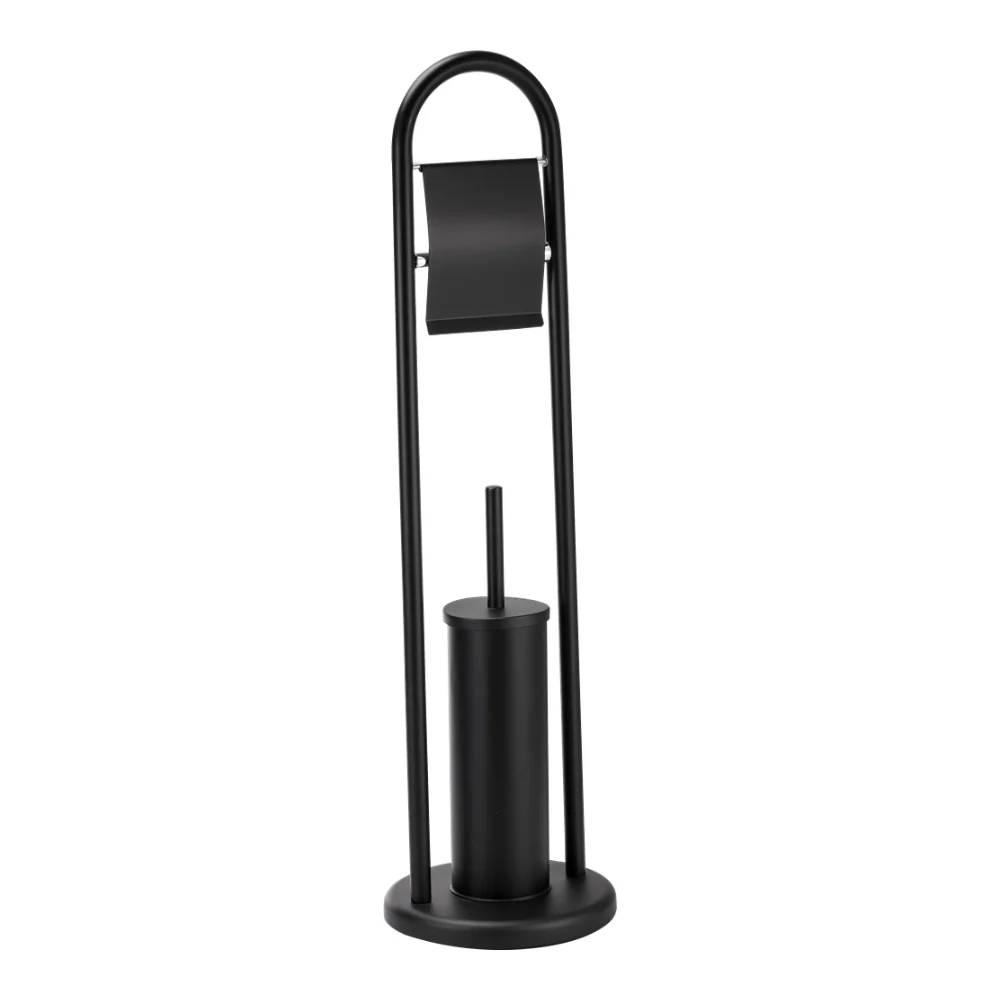 Lenza Toilet Roll and Brush Holder | Black Freestanding Bathroom Organiser