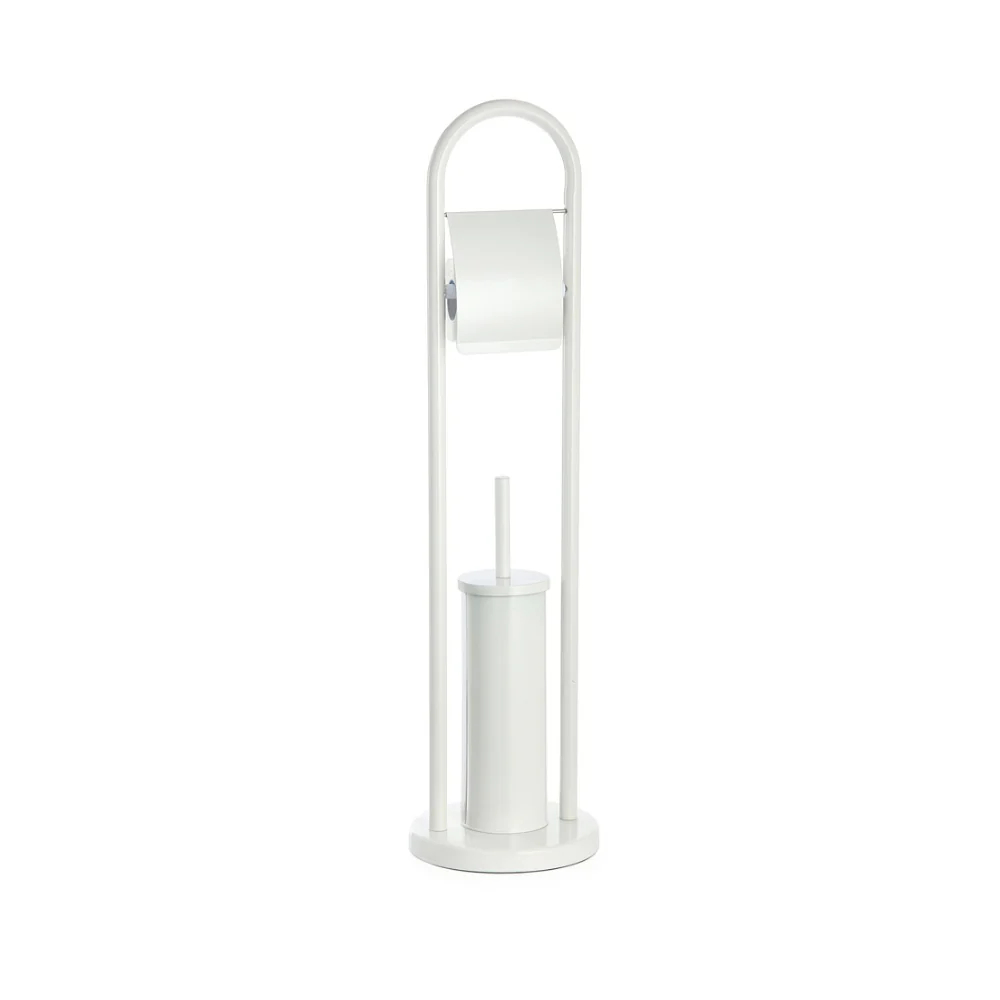 Lenza Toilet Roll and Brush Holder Stand | Freestanding, White