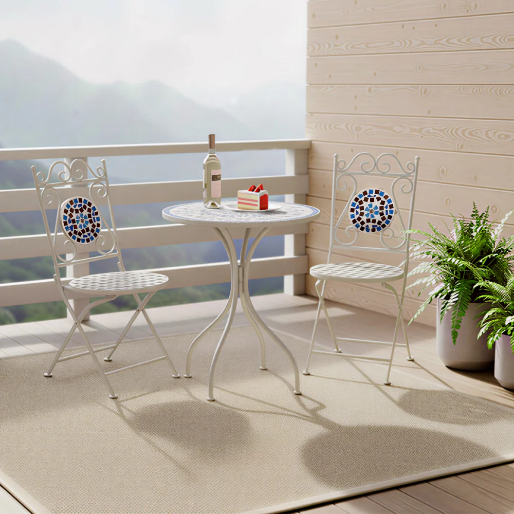 Lifestyle Living Azure Mosaic Bistro Table and Chairs Set | 3 Piece, Blue - Image 4