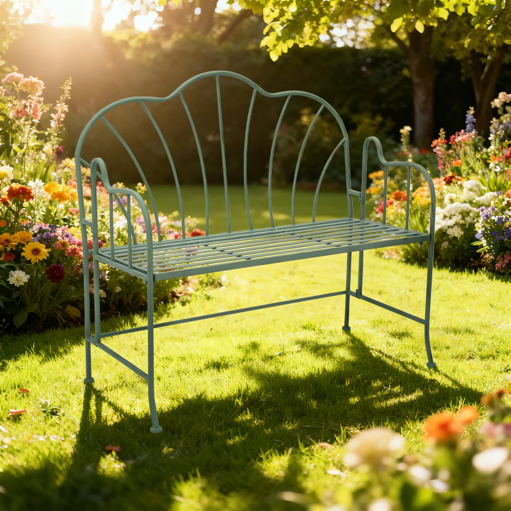 Lifestyle Living Curva Sage Green Garden Bench | Scalloped Backrest - Image 3