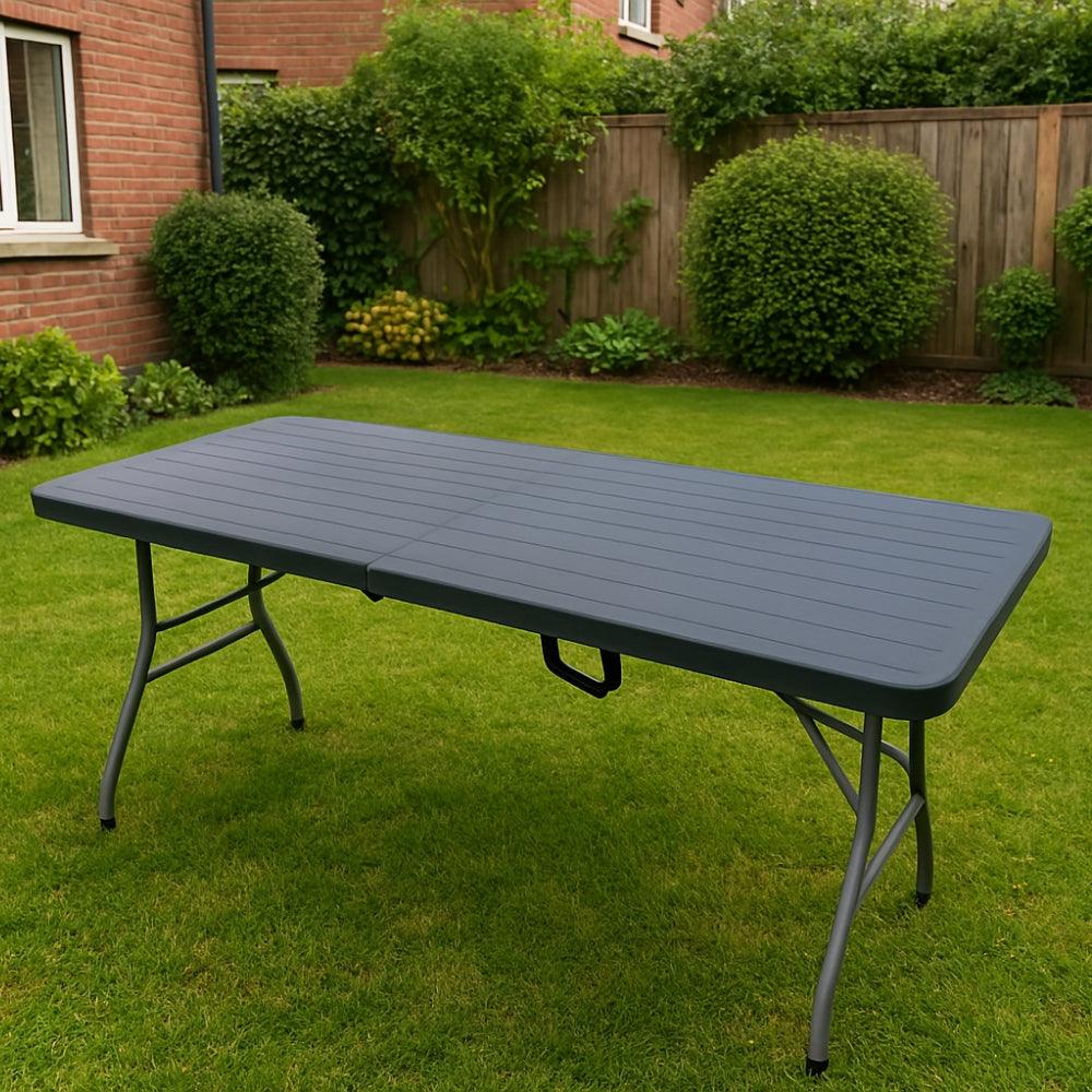 Lifestyle Living Folding Table Wooden Black Rattan Look | 180 cm - Image 2
