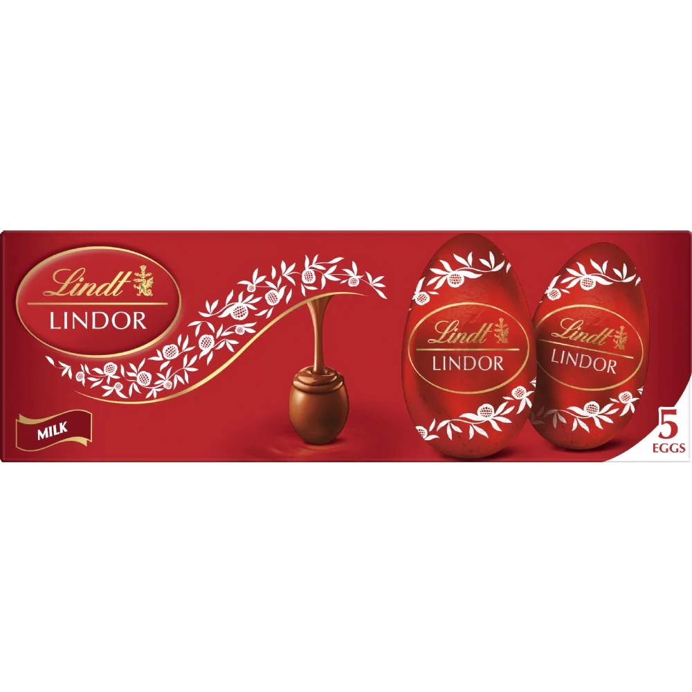 Lindt Lindor Milk Chocolate Eggs | Foil-Wrapped, Pack of 5, 90g