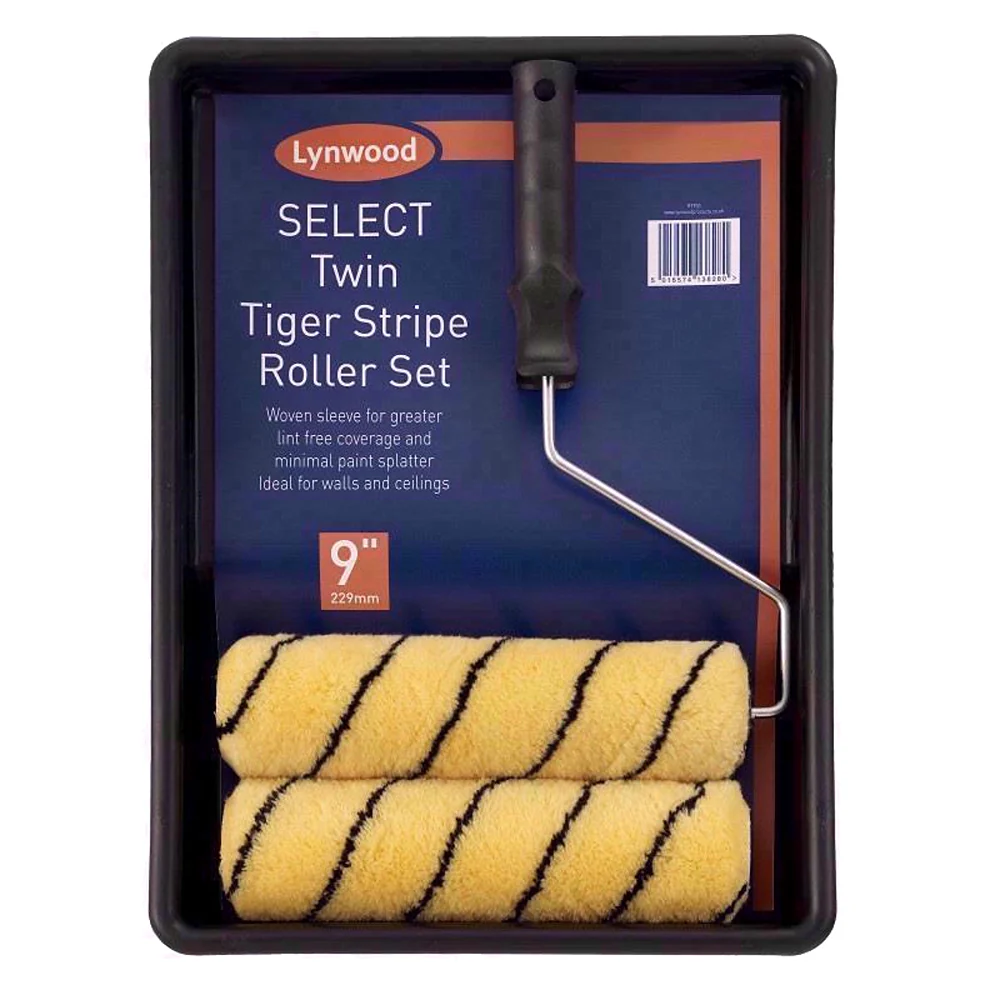 Lynwood 9in Tiger Paint Roller Kit with 2 Sleeves | Lint Free, Tray