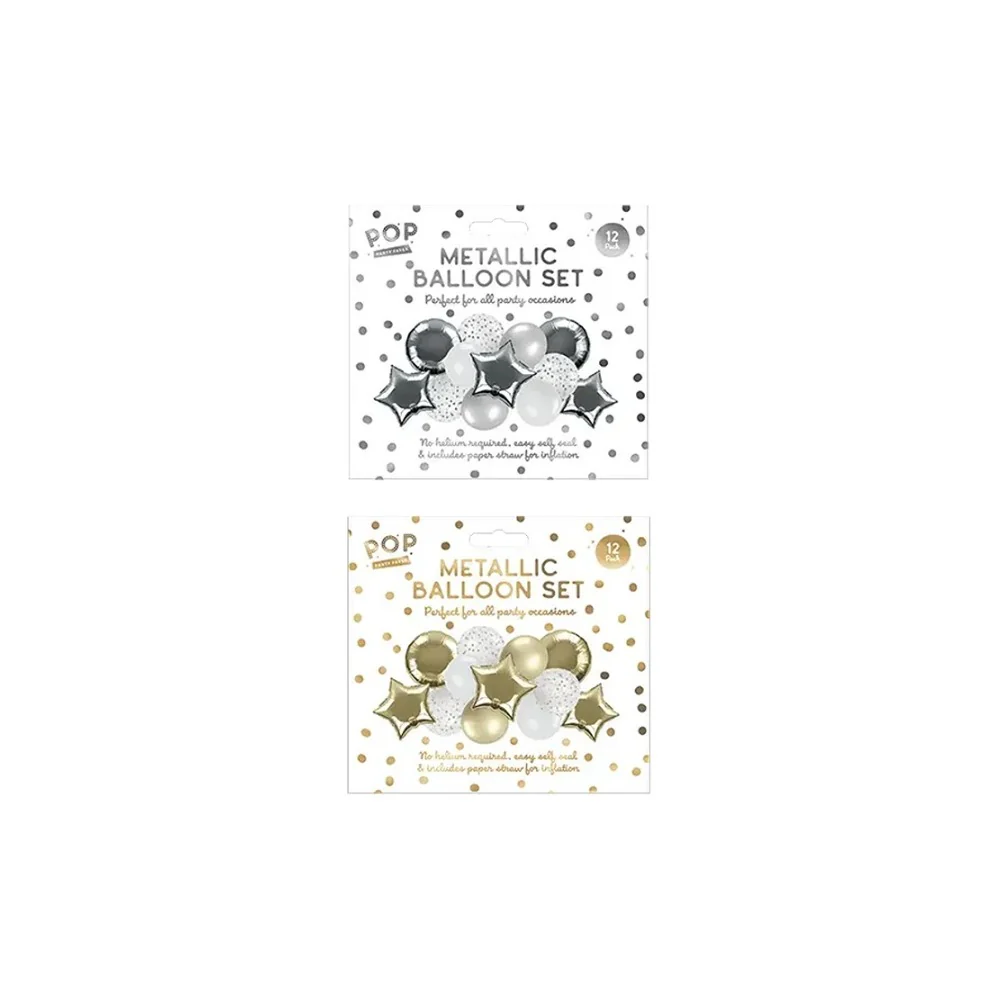 Metallic Assorted Party Balloon Set | Pack of 12, Assorted Colours and Designs