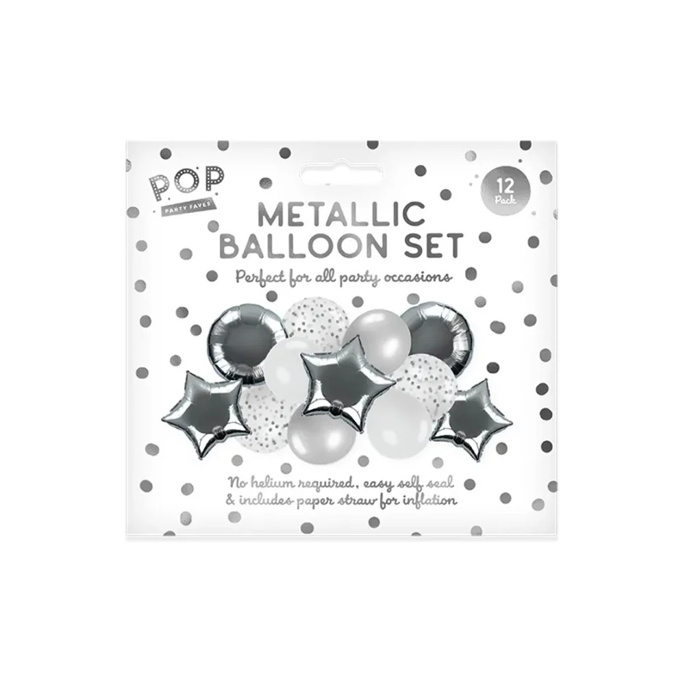 Metallic Assorted Party Balloon Set | Pack of 12, Assorted Colours and Designs - Image 2