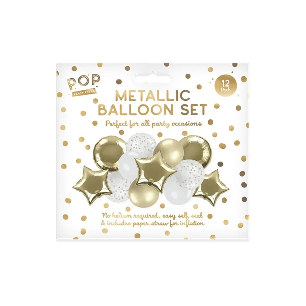 Metallic Assorted Party Balloon Set | Pack of 12, Assorted Colours and Designs - Image 3