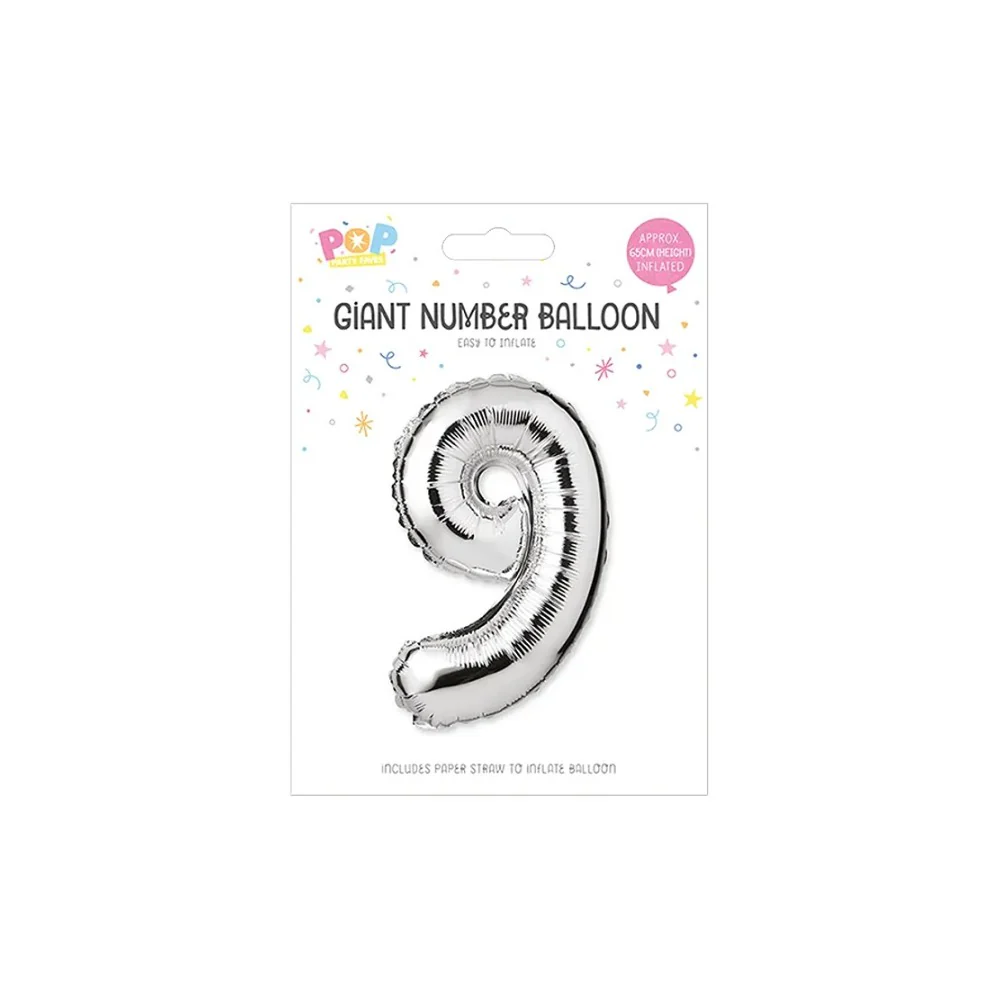 Metallic Silver Foil Number Balloon | 65cm, Assorted Numbers 0–9 - Image 10