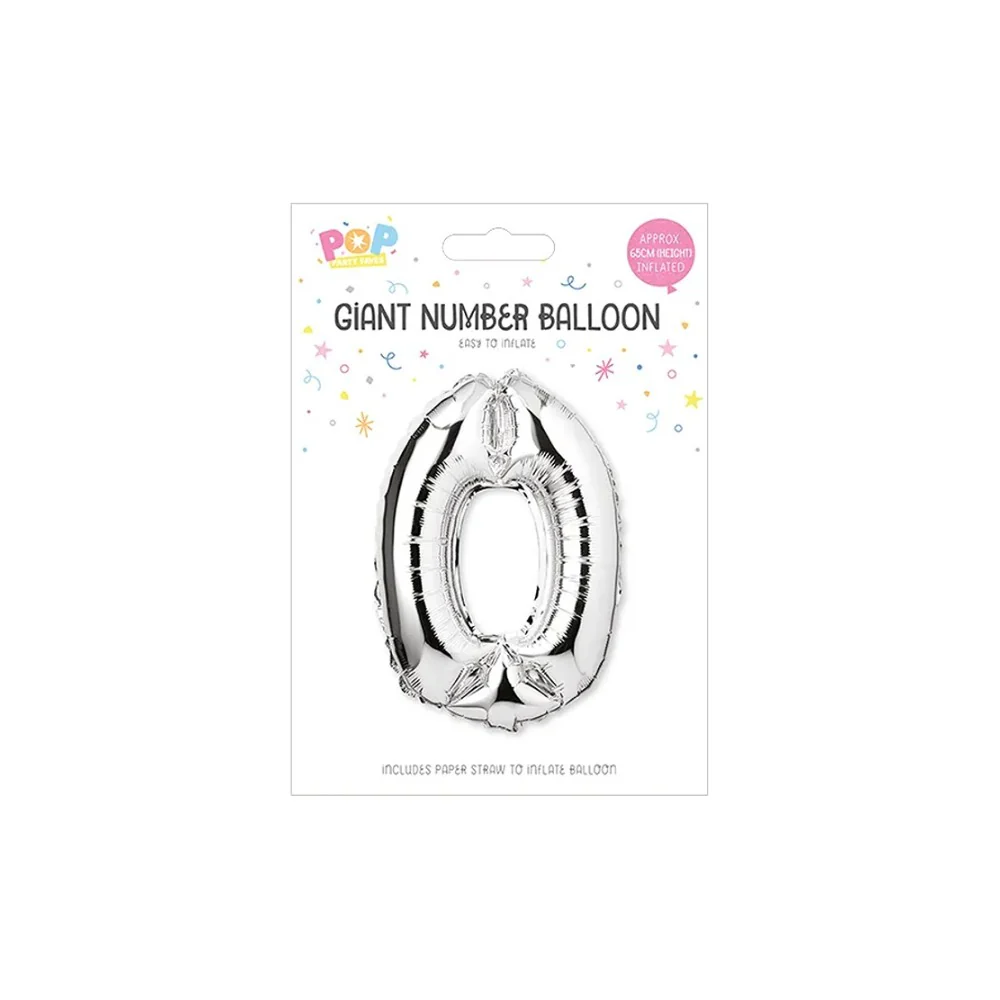 Metallic Silver Foil Number Balloon | 65cm, Assorted Numbers 0–9 - Image 11