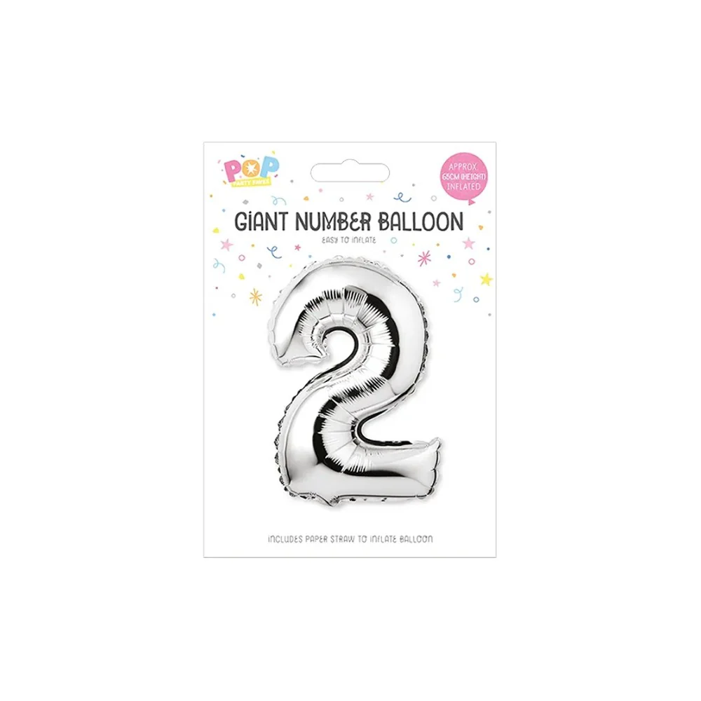 Metallic Silver Foil Number Balloon | 65cm, Assorted Numbers 0–9 - Image 3