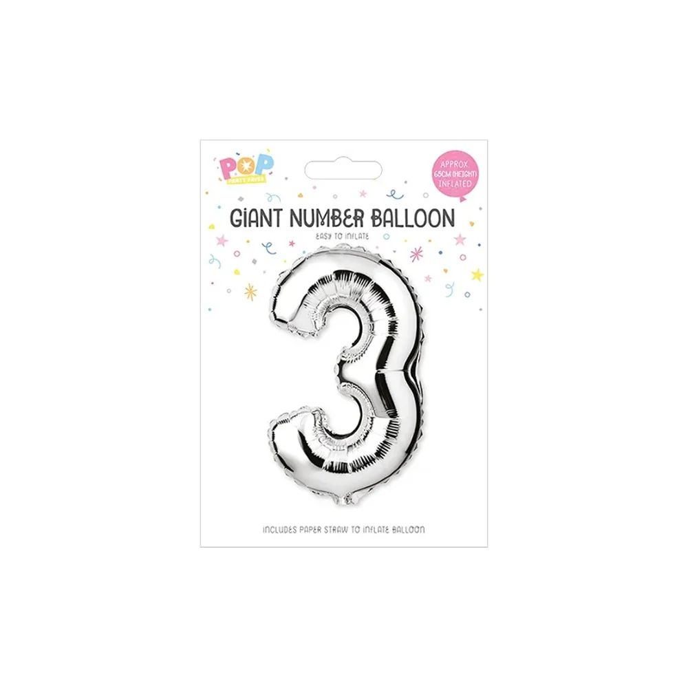 Metallic Silver Foil Number Balloon | 65cm, Assorted Numbers 0–9 - Image 4