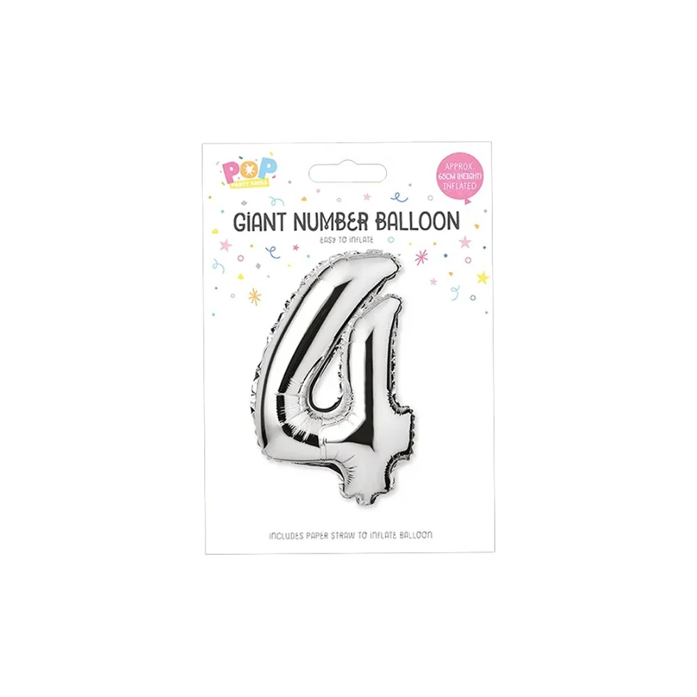 Metallic Silver Foil Number Balloon | 65cm, Assorted Numbers 0–9 - Image 5