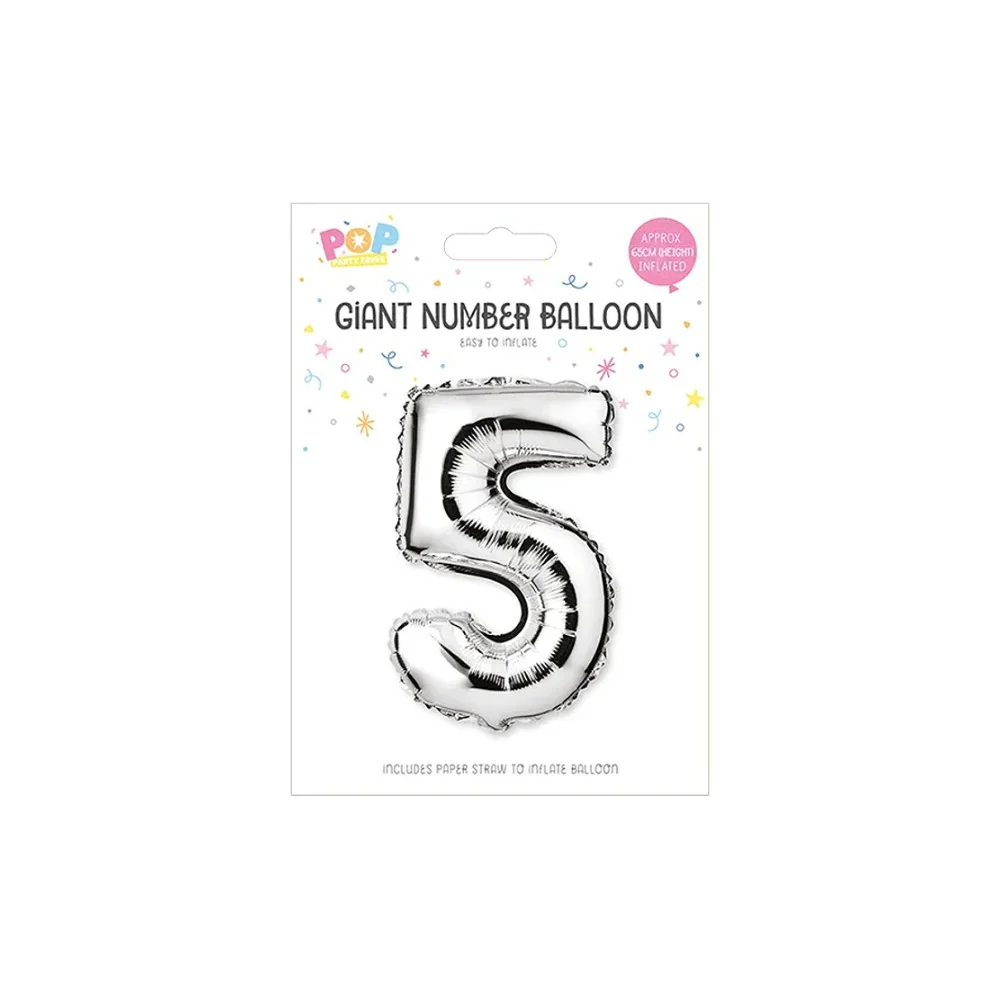 Metallic Silver Foil Number Balloon | 65cm, Assorted Numbers 0–9 - Image 6