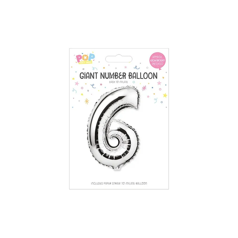Metallic Silver Foil Number Balloon | 65cm, Assorted Numbers 0–9 - Image 7