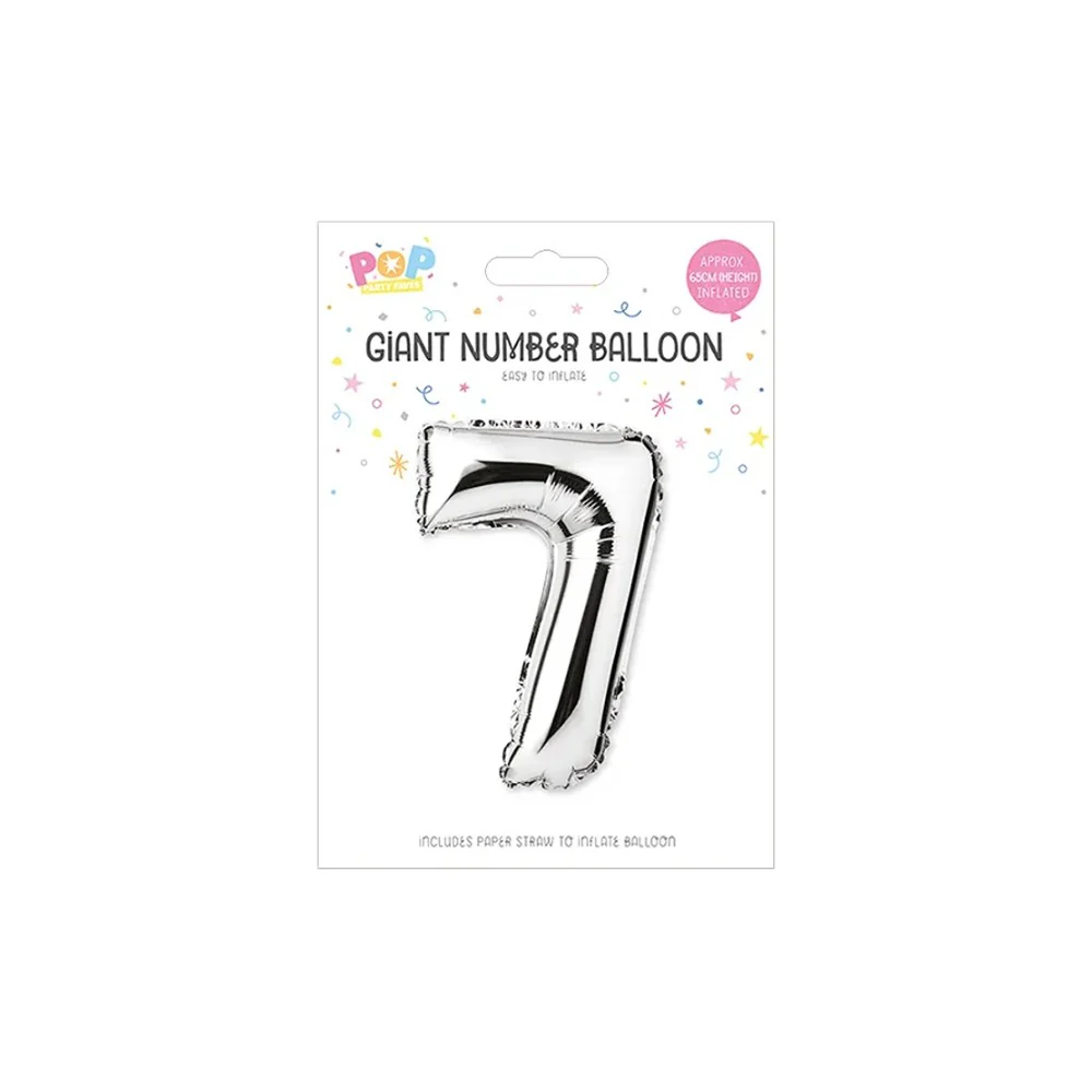 Metallic Silver Foil Number Balloon | 65cm, Assorted Numbers 0–9 - Image 8