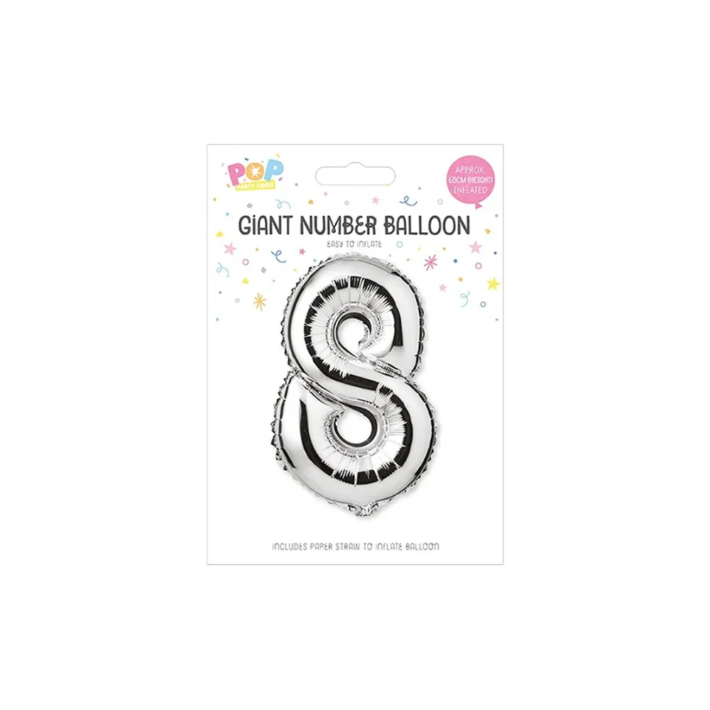 Metallic Silver Foil Number Balloon | 65cm, Assorted Numbers 0–9 - Image 9