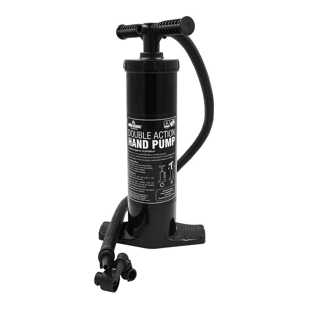 Milestone Double Action Hand Pump | Ergonomic Handle, Long Hose, Valve Adapters