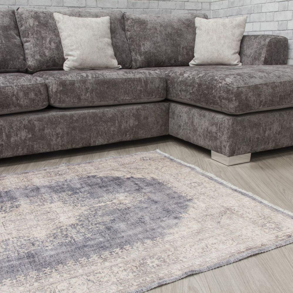 Modena Cairo Grey Cream Rug | Modern Distressed Design - Image 3