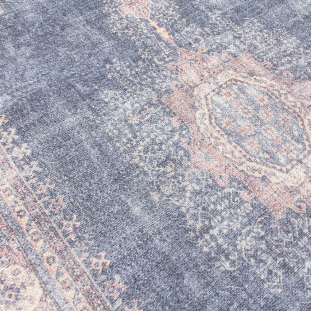 Modena Hamadan Navy Pink Rug | Modern Distressed Design - Image 4