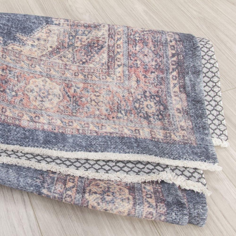 Modena Hamadan Navy Pink Rug | Modern Distressed Design - Image 6