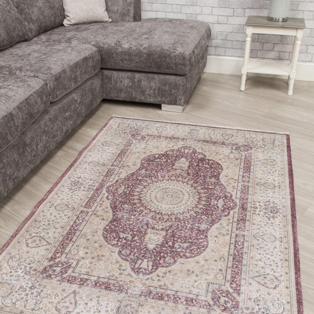 Modena Shiraz Red Cream Rug | Modern Distressed Design - Image 3