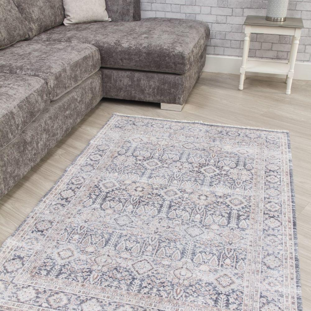 Modena Treviso Grey Cream Rug | Modern Distressed Design - Image 3
