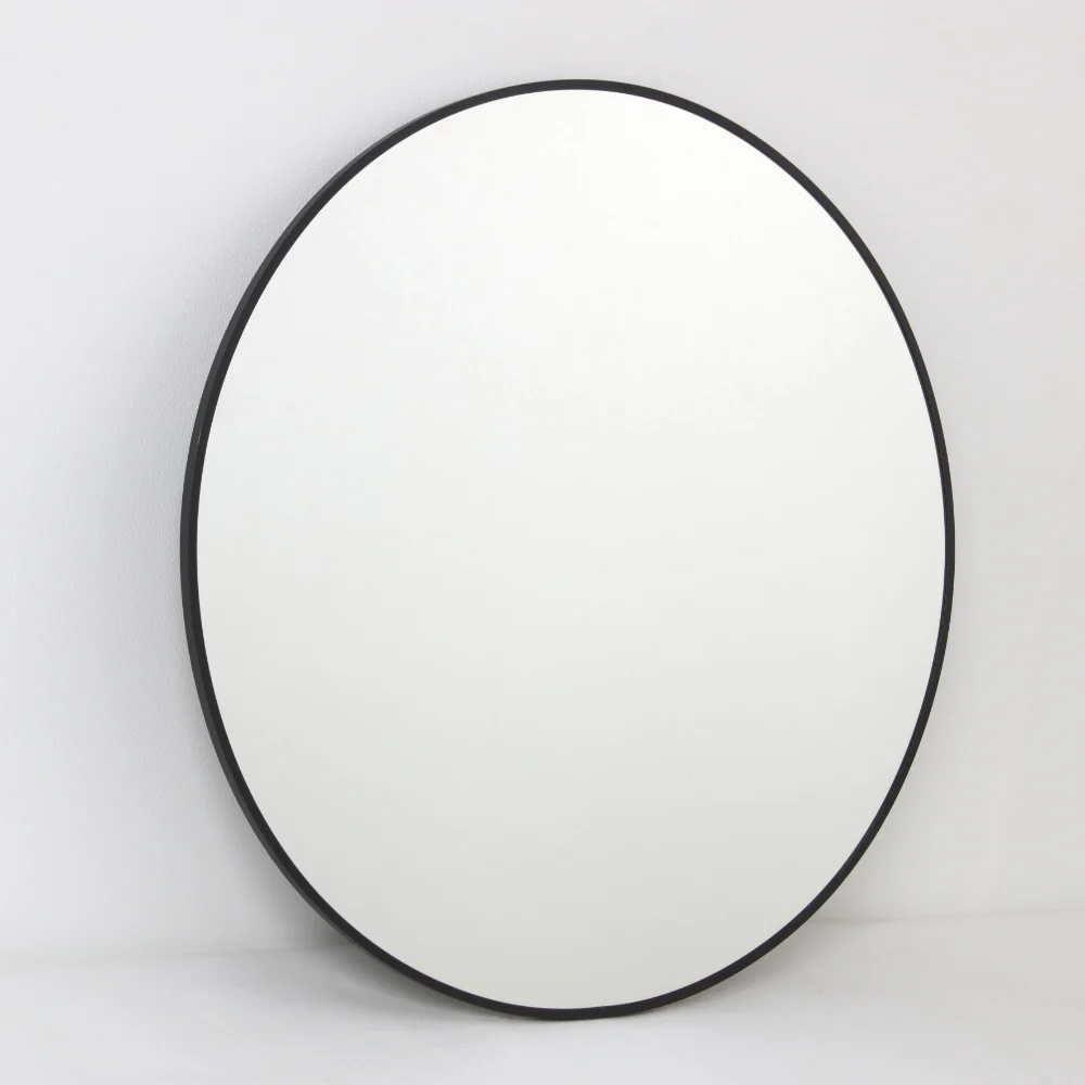 Modern Black Aluminium Framed Round Wall Mirror | 80cm, Slim Rim - Image 2