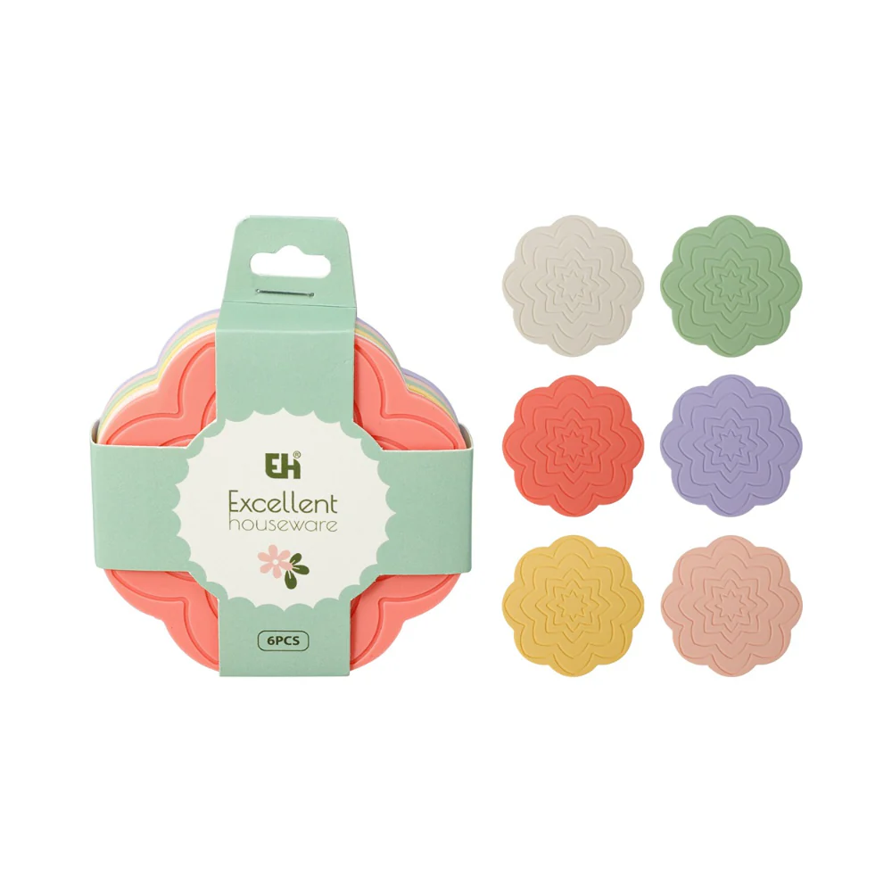 Multicolour Floral Drinks Coaster Set | Pack of 6 Pieces, Flower Design