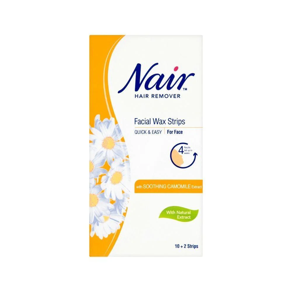 Nair Facial Hair Wax Strips with Soothing Camomile Extract | 12 Strips