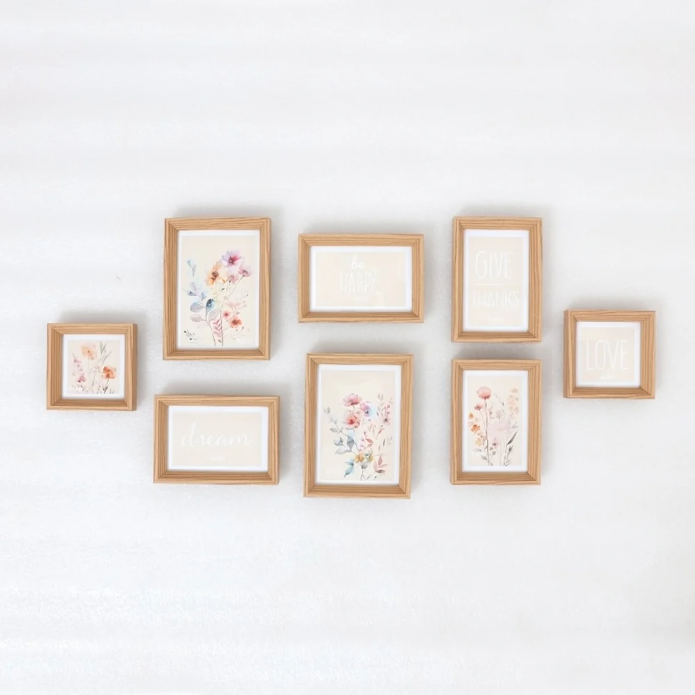 Natural Wood-Effect Photo Frame Gallery Set | 8 Pieces, Assorted Sizes