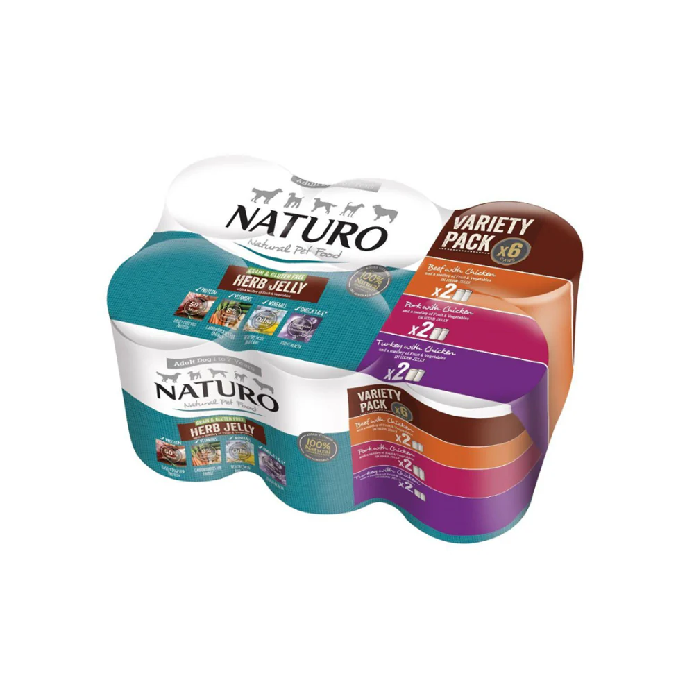 Naturo Adult Assorted Flavour Wet Dog Food Cans in Jelly | Pack of 6