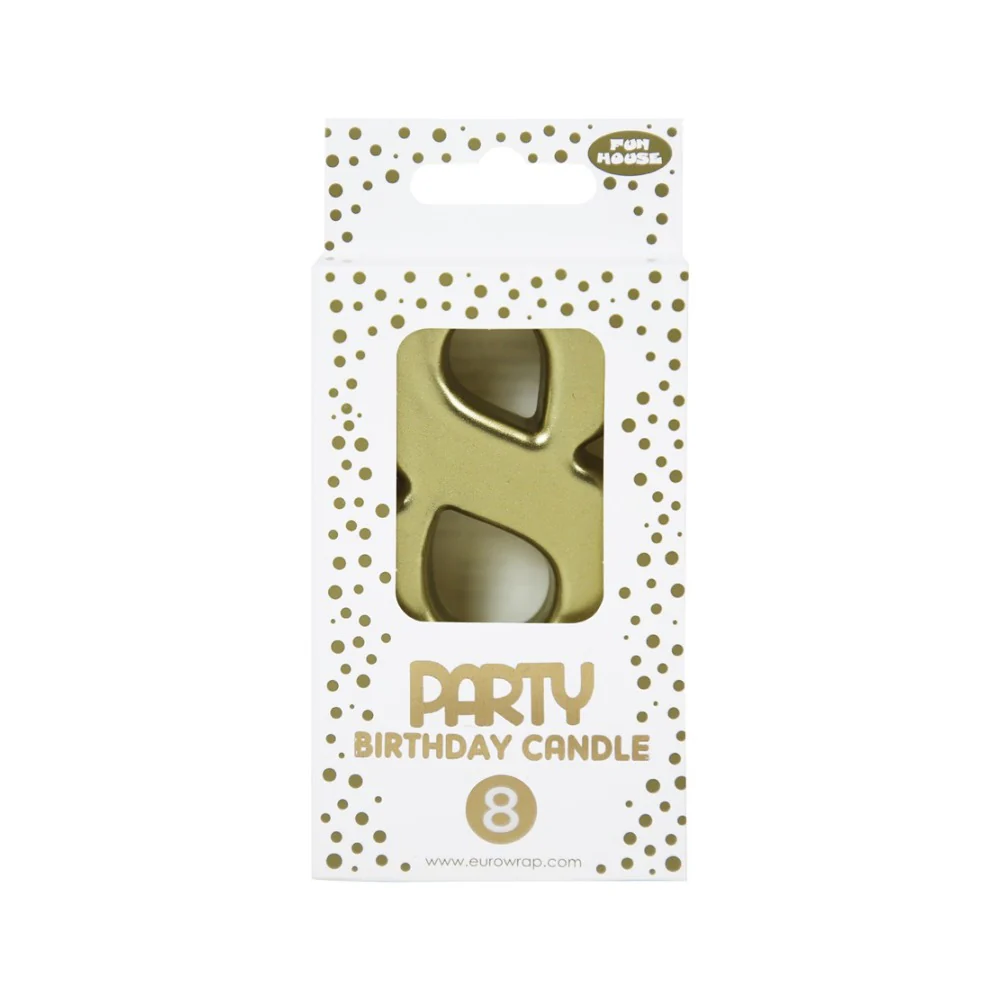 Number 8 Birthday Candle and Cake Topper | Oversized, Metallic Gold