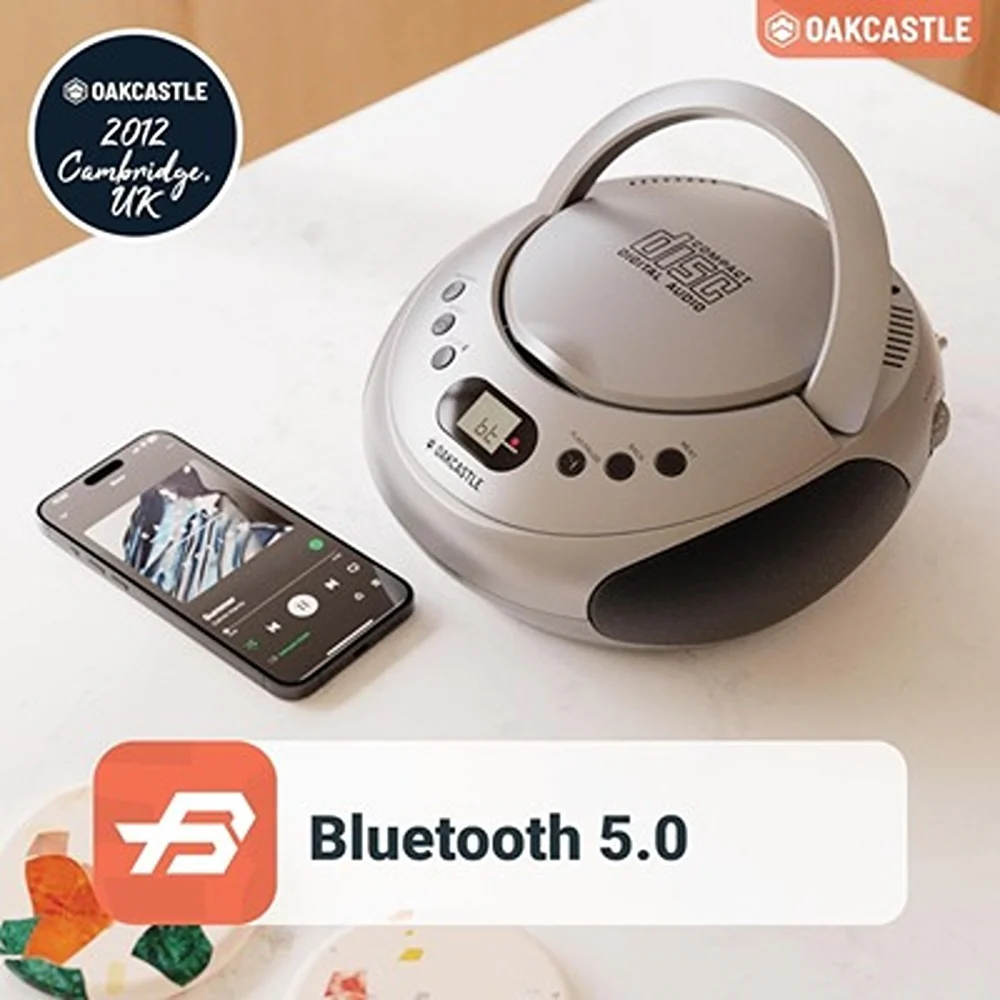 Oakcastle Silver CD250 Boombox | Bluetooth, CD Player, FM Radio - Image 2