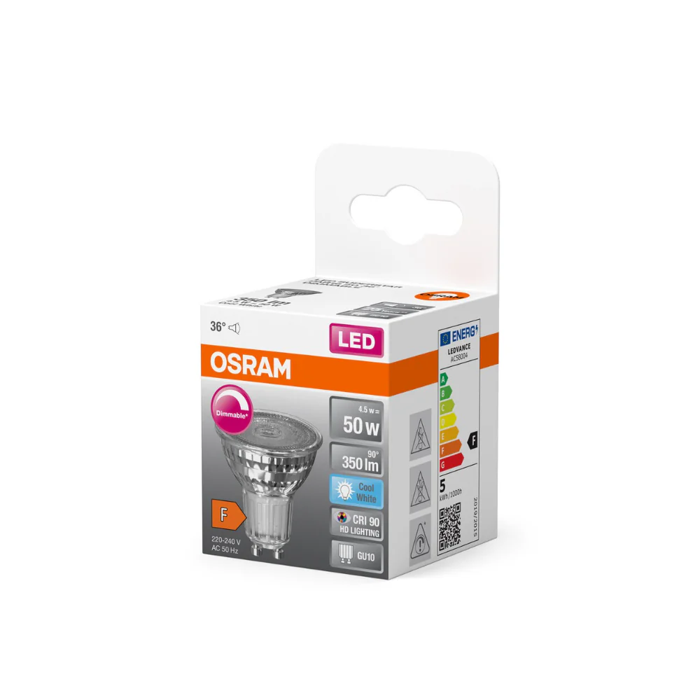 Osram Cool White Dimmable GU10 LED Spotlight Bulb | 4.5W, 350lm - Image 2