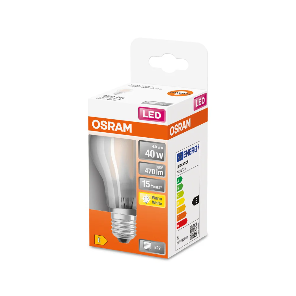 Osram Frosted Warm White LED Bulb | E27, 4W, 40W Equivalent - Image 2