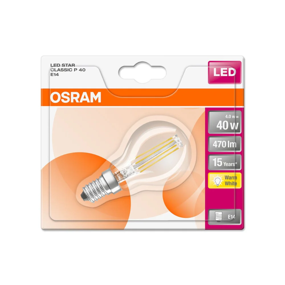 Osram Golf Ball Filament LED Bulb | E14, 4.0W, Warm White, 470 Lumens