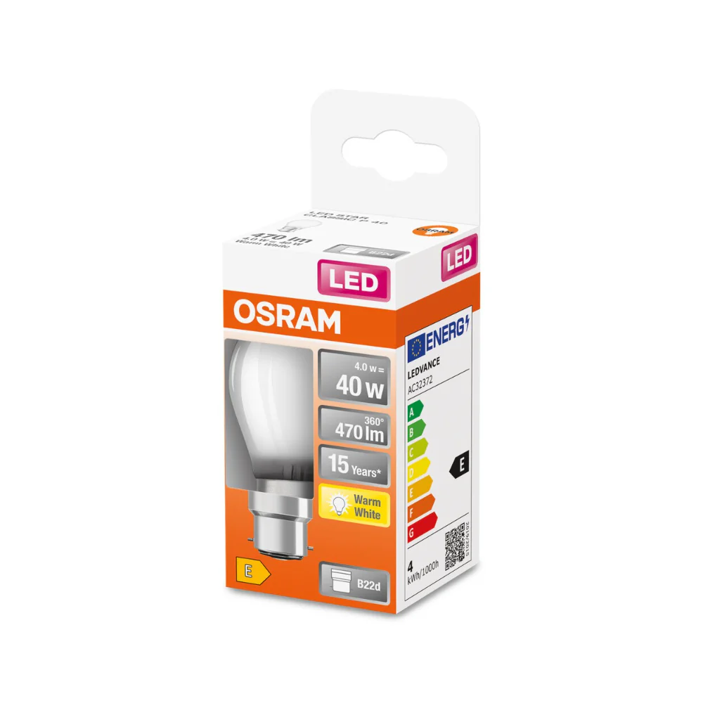 Osram Golf Ball LED Bulb | B22d, 4W = 40W, Warm White, 470lm